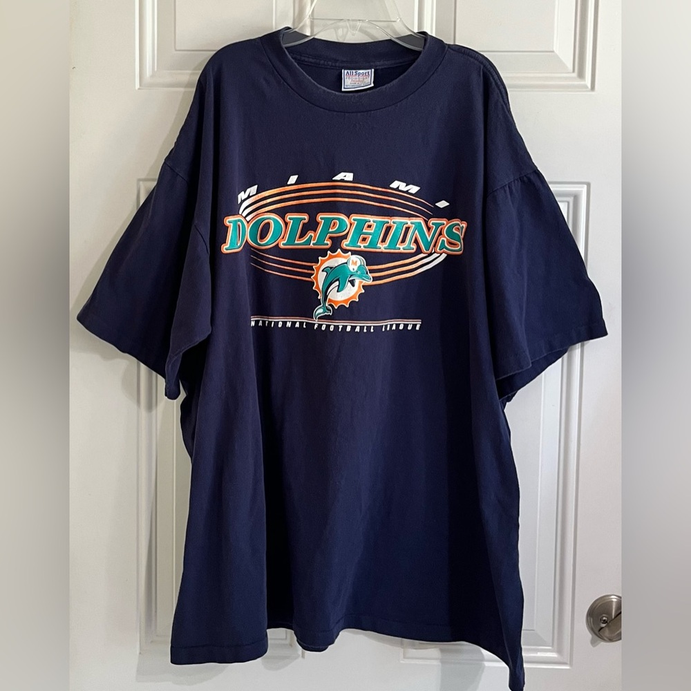 Vintage Miami Dolphins Men’s TShirt XXL Blue NFL Football Spell Out Logo Graphic